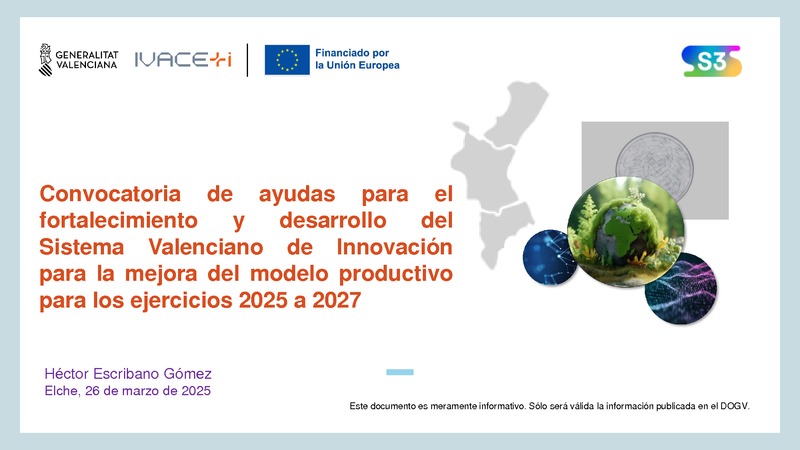 Presentación "Convocatoria de ayudas de IVACE+i Innovación para el desarrollo y fortalecimiento del sistema de innovación"