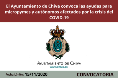 El Ayuntamiento de Chiva convoca las ayudas para micropymes y autónomos afectados por la crisis económica del COVID-19