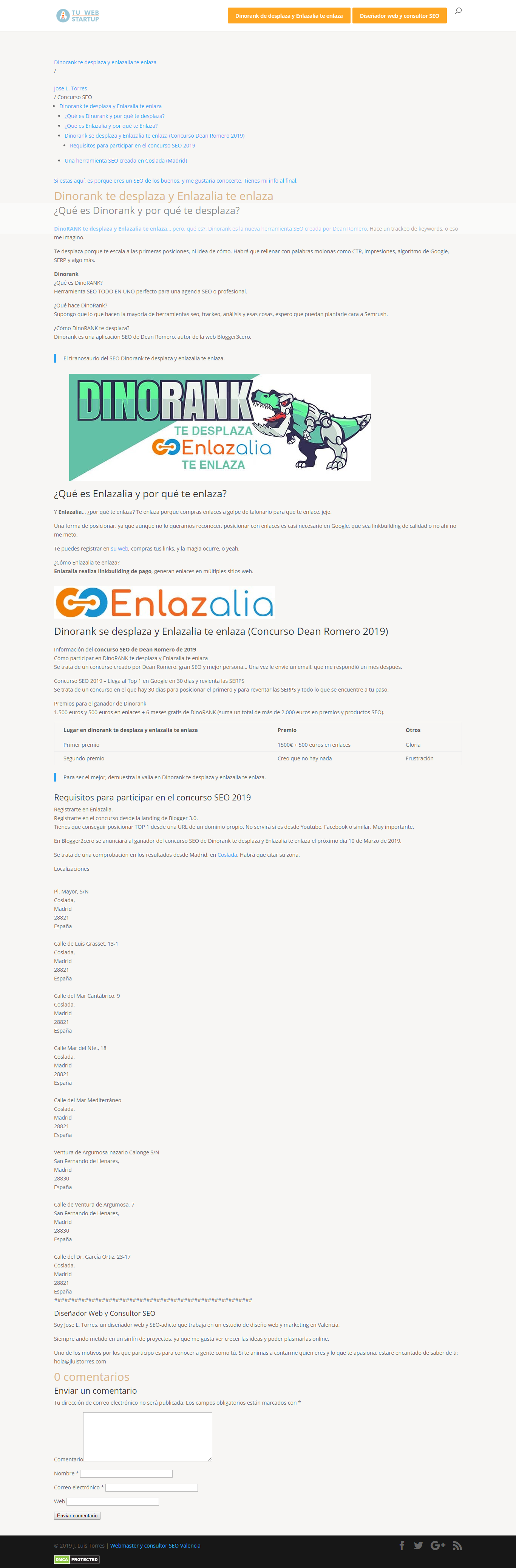 Dinorank te desplaza y Enlazalia te enlaza tuwebstartup Jose L. Torres